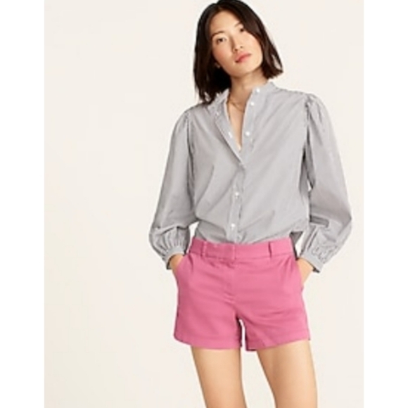 J. Crew Tops - 31. J.Crew Classic-fit collarless puff-sleeve shirt in stripe